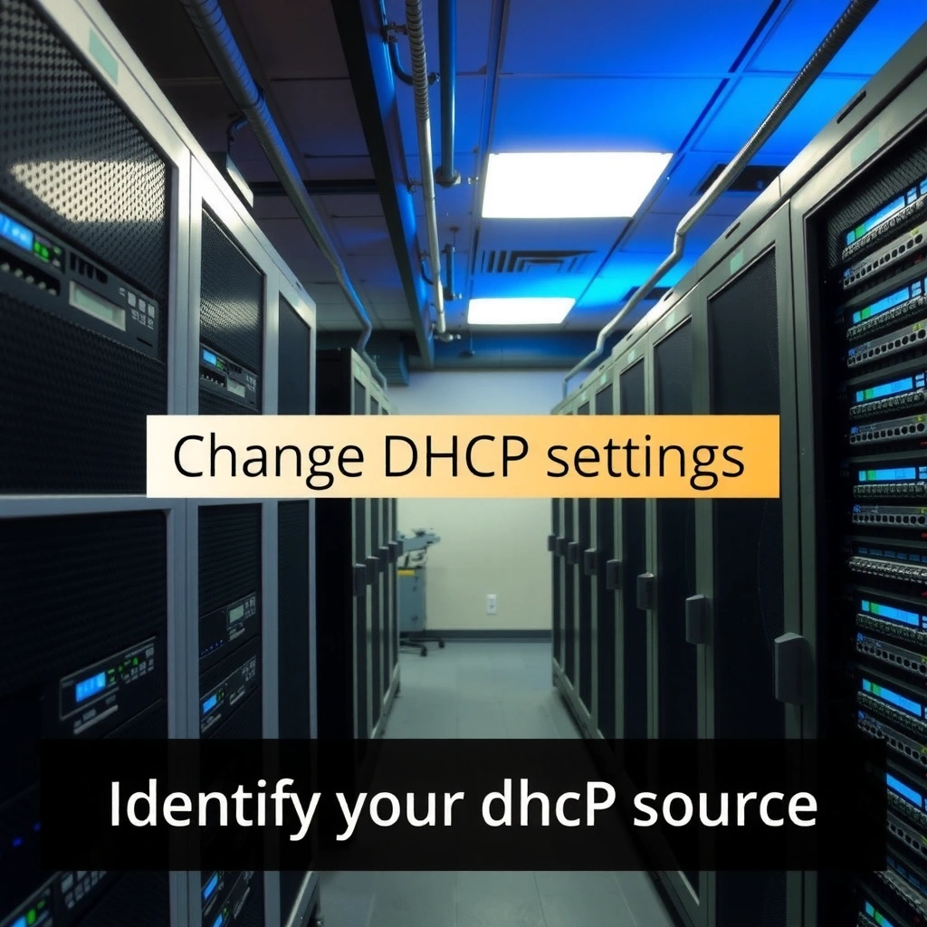 Diagram showing how to identify DHCP source: router or server in network settings.