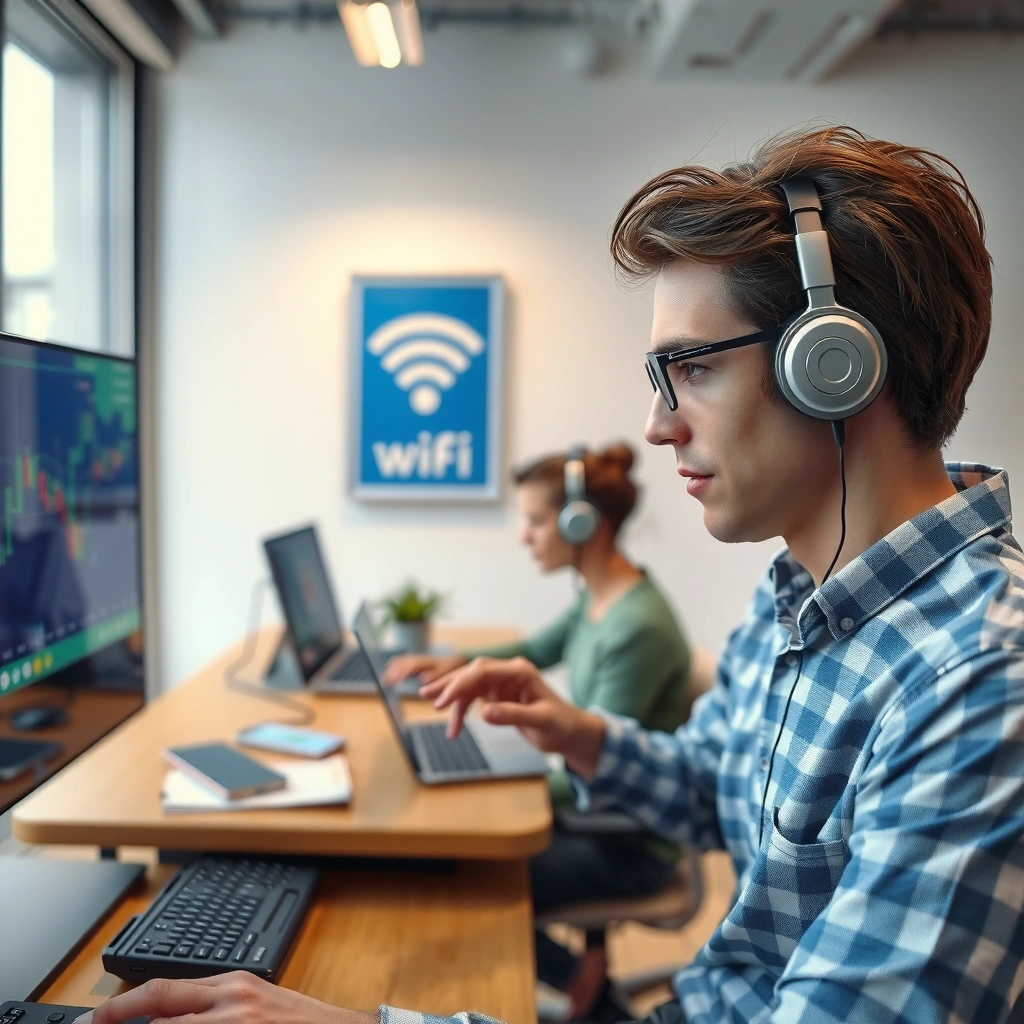 Diagram illustrating Wi-Fi interference and shared airwaves affecting speed compared to Ethernet.