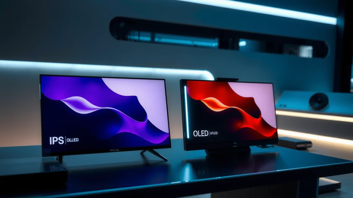 A side-by-side comparison of IPS and OLED displays highlighting their longevity and durability.