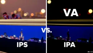 Comparison of IPS and VA display technologies highlighting contrast differences in performance.