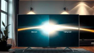 Comparison image illustrating key differences between Mini-LED and Full Array LED technologies