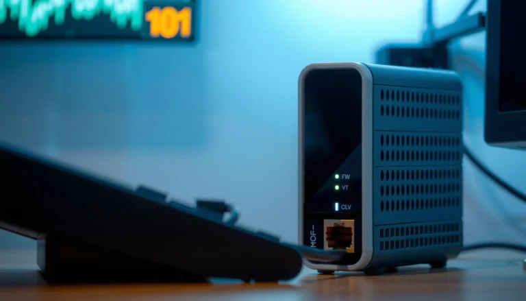 Illustration of a modem with speed indicators, discussing if a modem can increase internet speed.