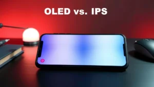 Comparison of OLED and IPS screen brightness in a side-by-side view.