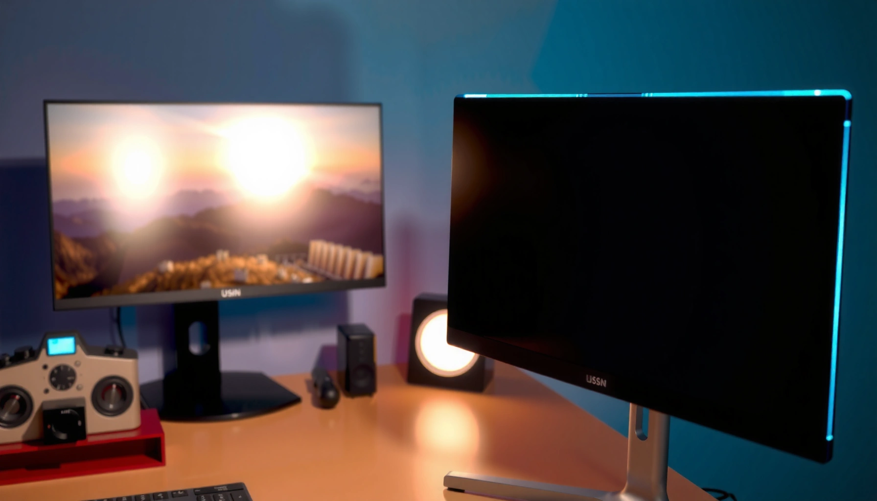 Comparison of OLED and IPS monitors showcasing their display qualities and features.