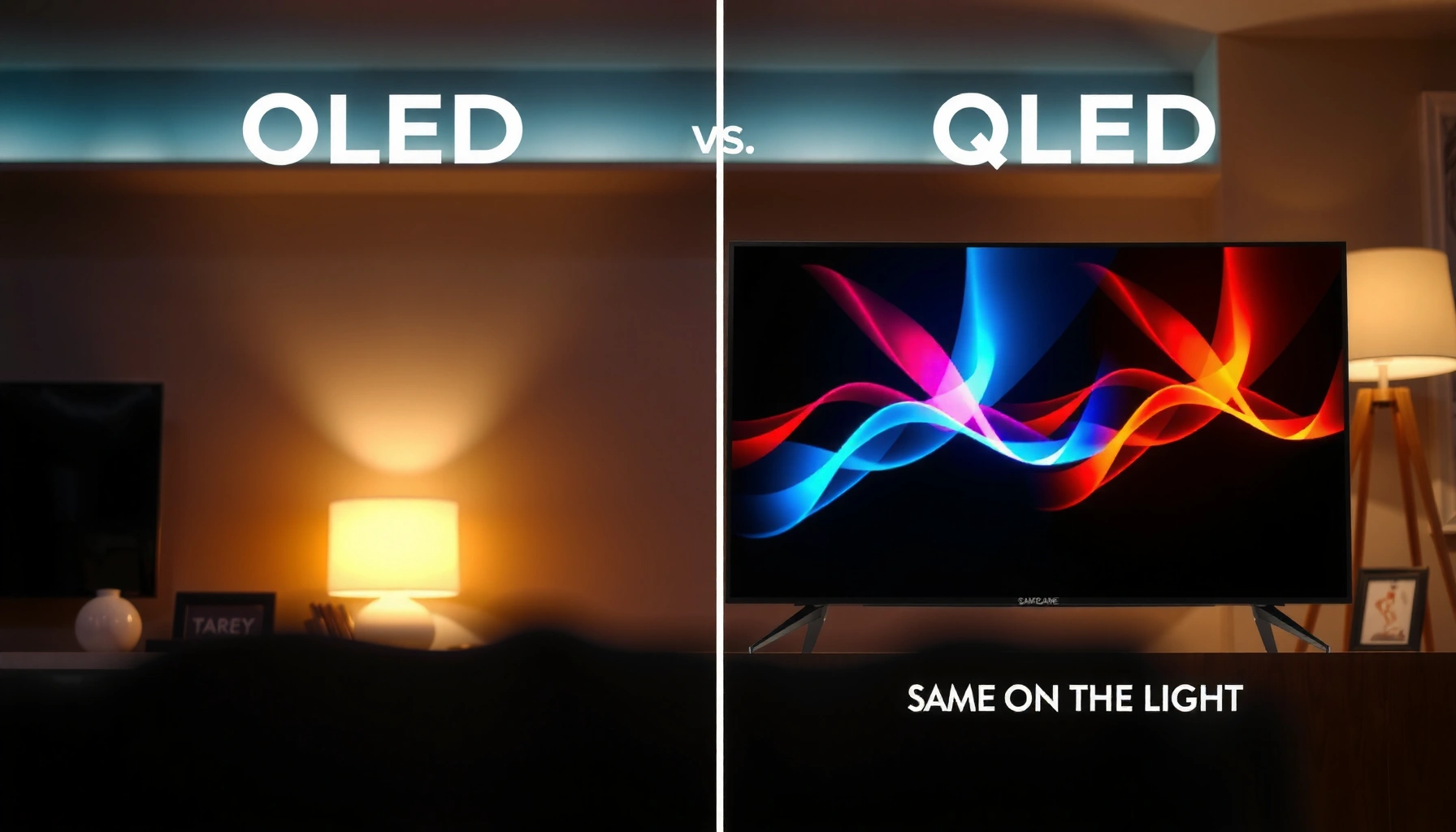 Side-by-side comparison of OLED and QLED TVs highlighting their display technologies.