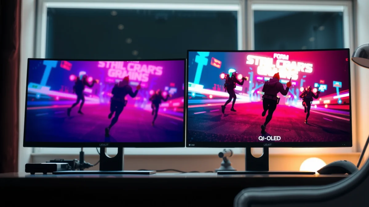 Comparison of QD-OLED and VA monitors highlighting key differences for gaming and productivity.