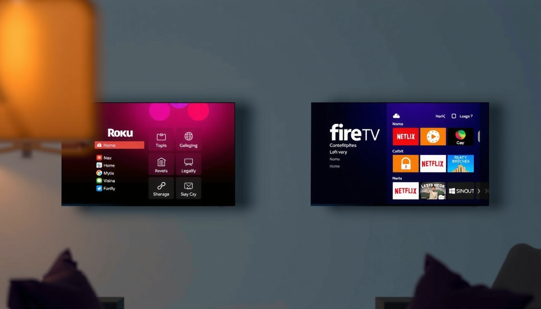 Comparison of Roku and Fire TV interfaces highlighting key differences and features.