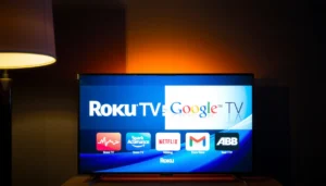 A visual comparison of Roku and Google TV streaming platforms, highlighting their features and differences.