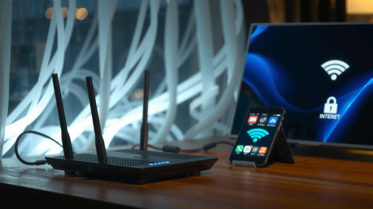 Illustration of a router with internet access but devices unable to connect, highlighting connectivity problems.