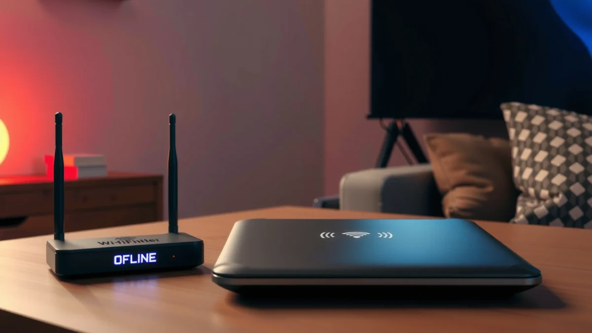 A person troubleshooting a router that is offline, exploring steps to reconnect to the internet.