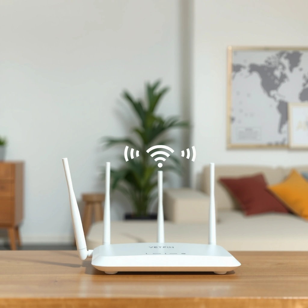 Illustration showing optimal router placement and common coverage obstructions for better Wi-Fi range.