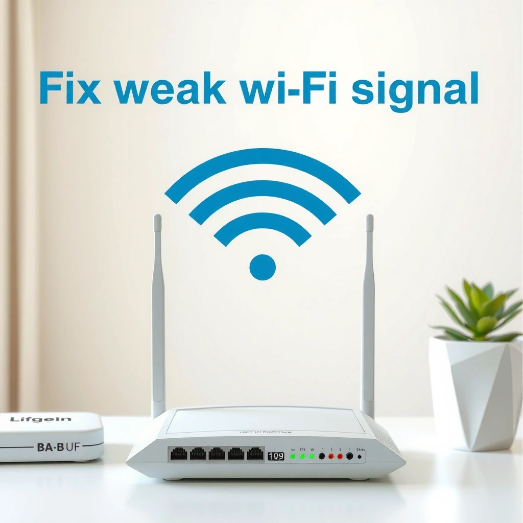 A person checking router placement and obstructions for better Wi-Fi signal strength.