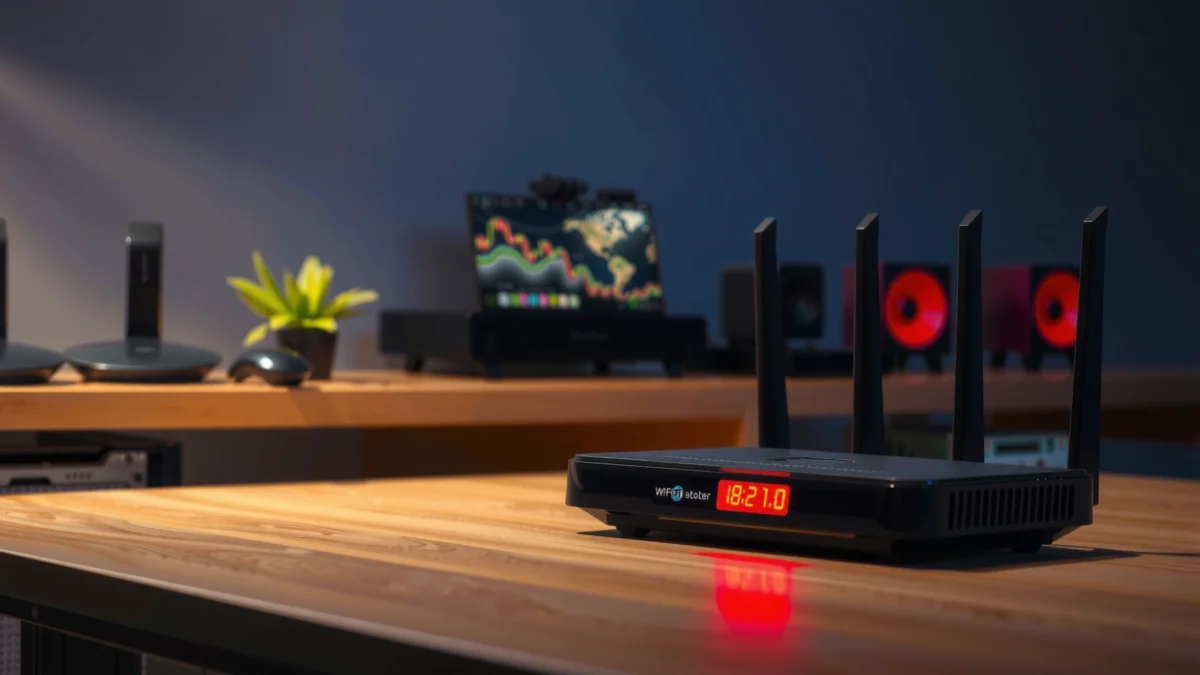 Illustration of a router with arrows indicating frequent restarts and common causes