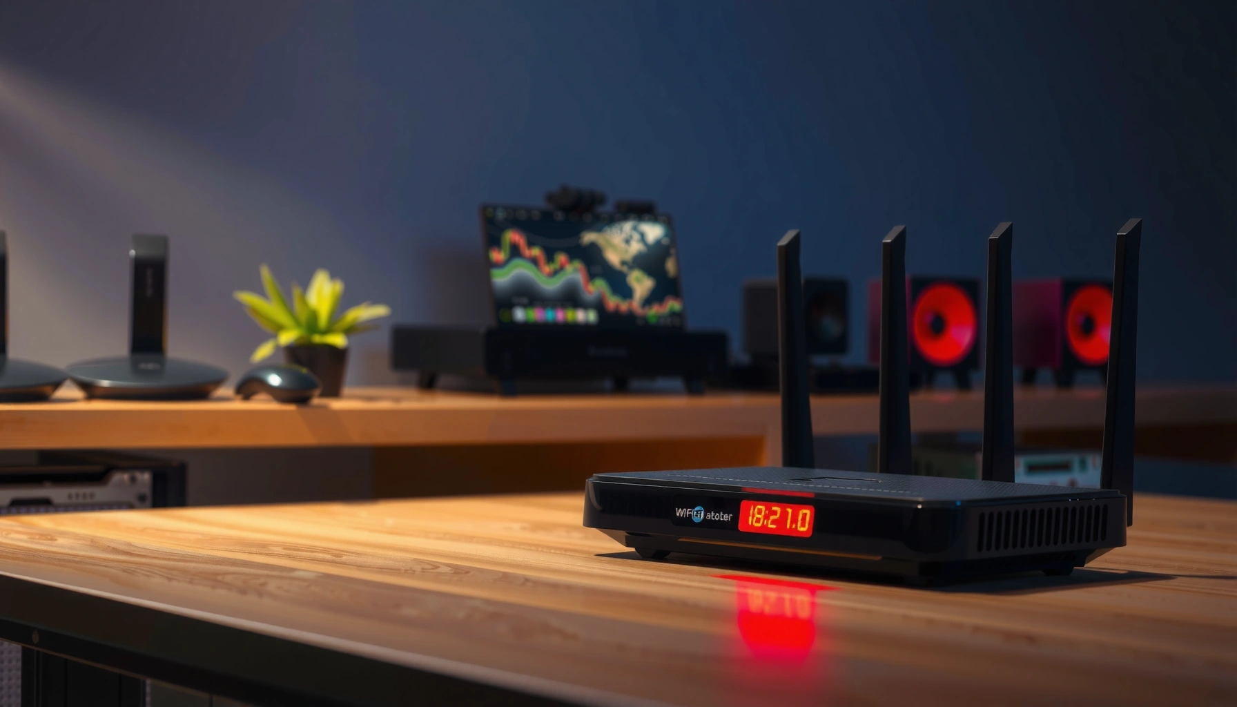 Illustration of a router with arrows indicating frequent restarts and common causes