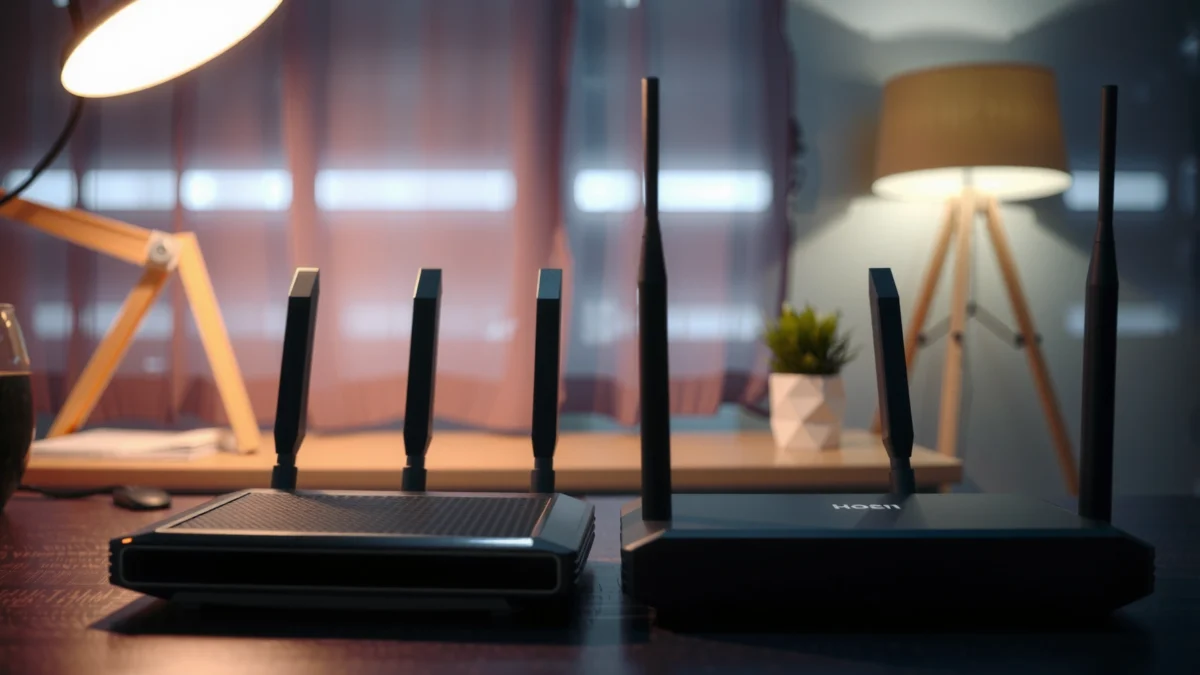 Illustration comparing a router and modem, highlighting their differences and functions in a home network.