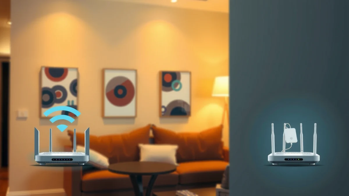 A visual comparison of a router and a Wi-Fi repeater for wireless coverage improvement.