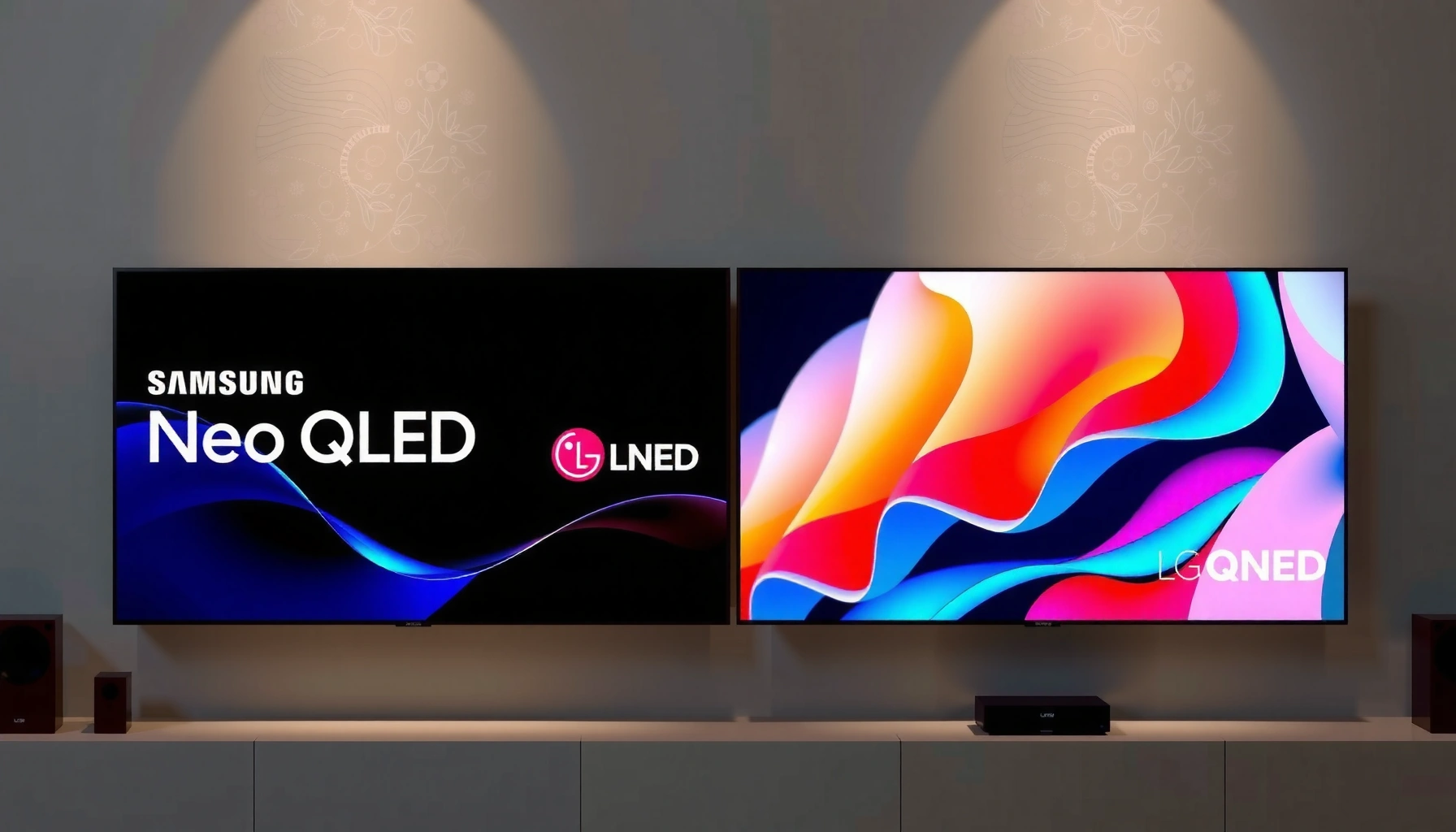 Comparison between Samsung Neo QLED and LG QNED televisions highlighting their features.