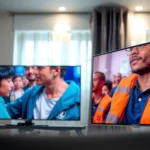 Comparison of picture quality between Samsung and LG TVs in a side-by-side view.