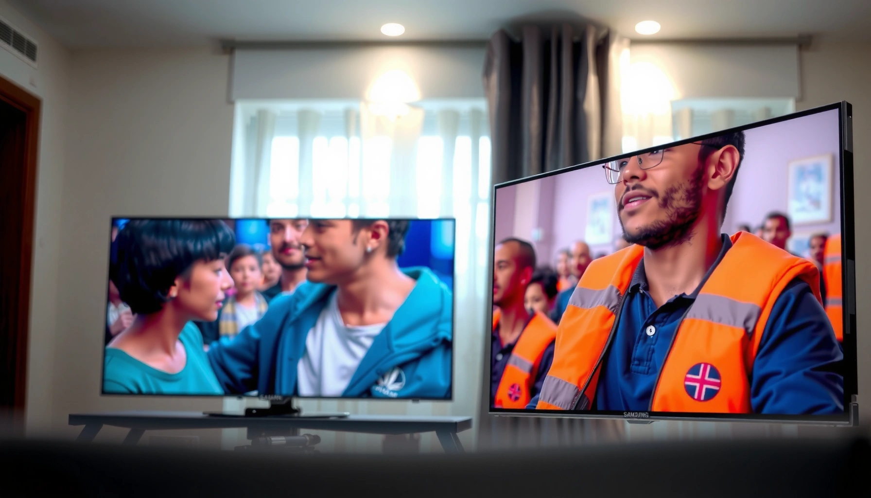 Comparison of picture quality between Samsung and LG TVs in a side-by-side view.