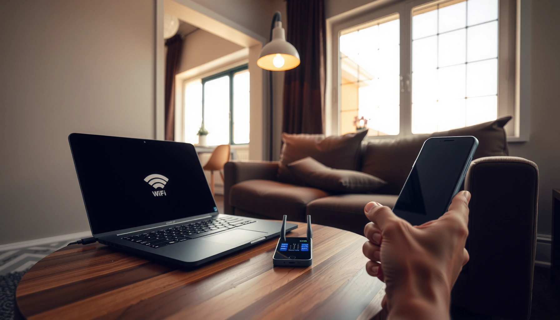 A step-by-step guide to setting up Wi-Fi for the first time, featuring a router and devices.