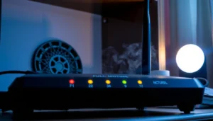 Visual indicators of a failing modem, including blinking lights and connection issues.