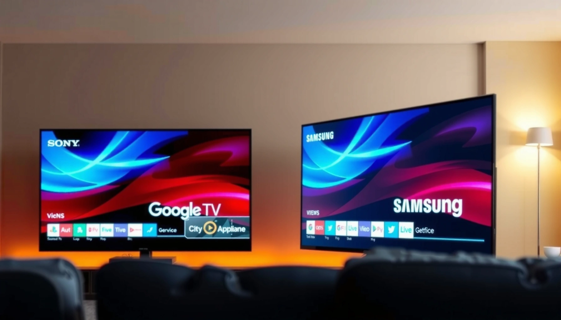 Comparison of Sony Google TV and Samsung Tizen smart TV platforms in a tech showdown.