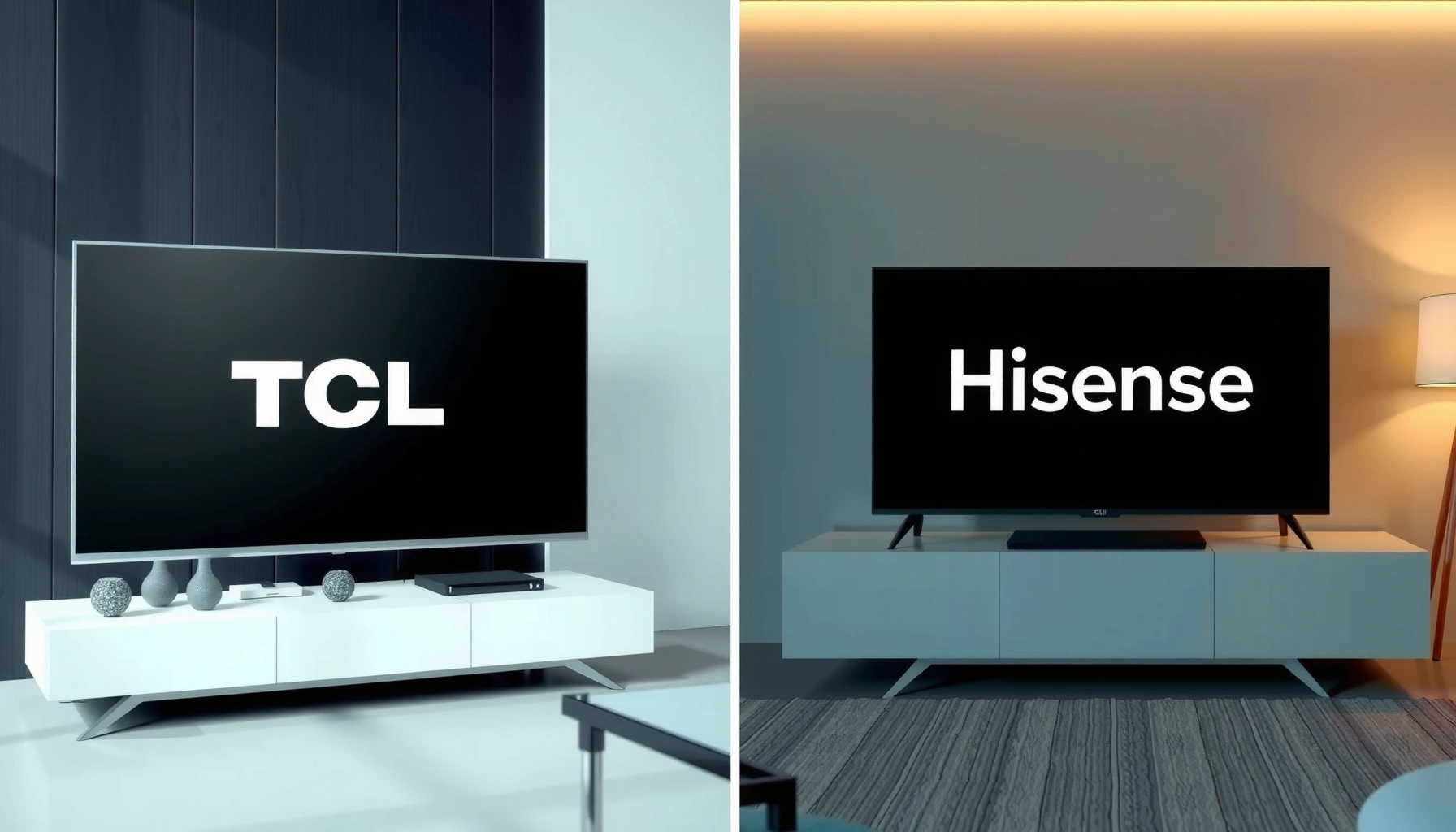 Comparison of TCL 4K and Hisense 4K TVs showcasing features and design.
