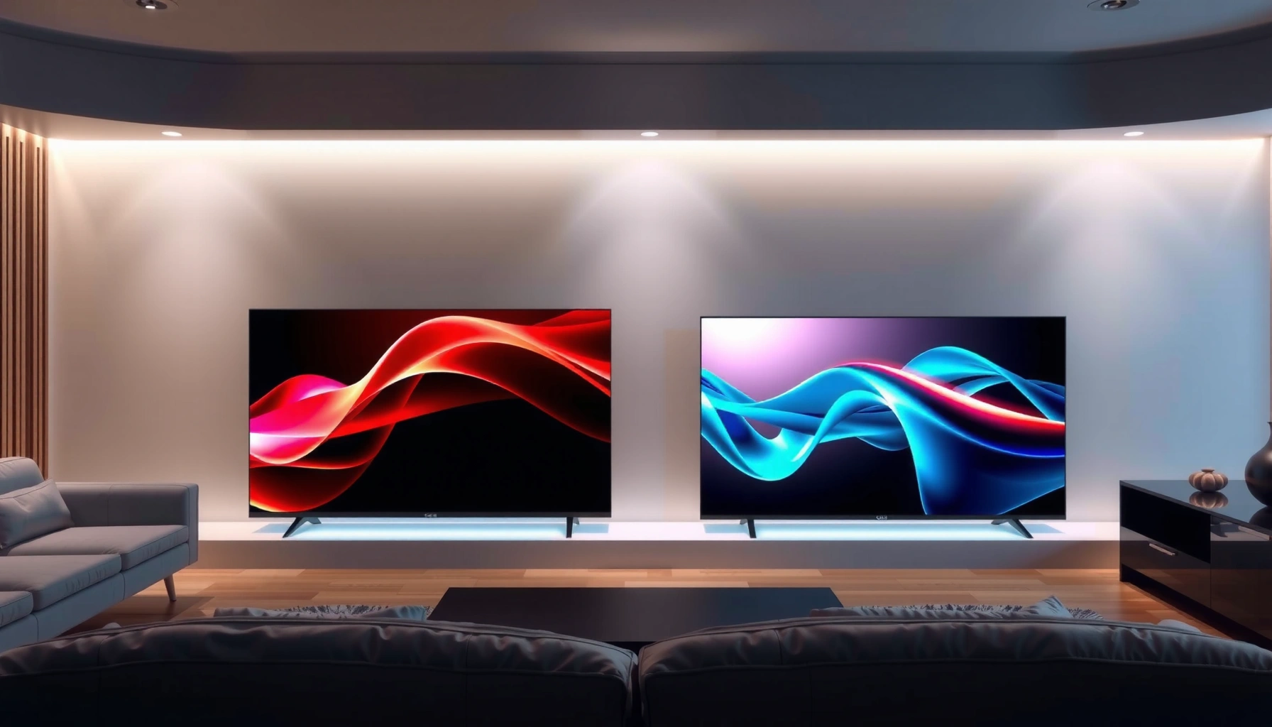 Side-by-side comparison of TCL QLED and Hisense ULED TVs showcasing their features.