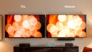 Comparison of TCL TV and Hisense TV upscaling capabilities in a side-by-side visual analysis.