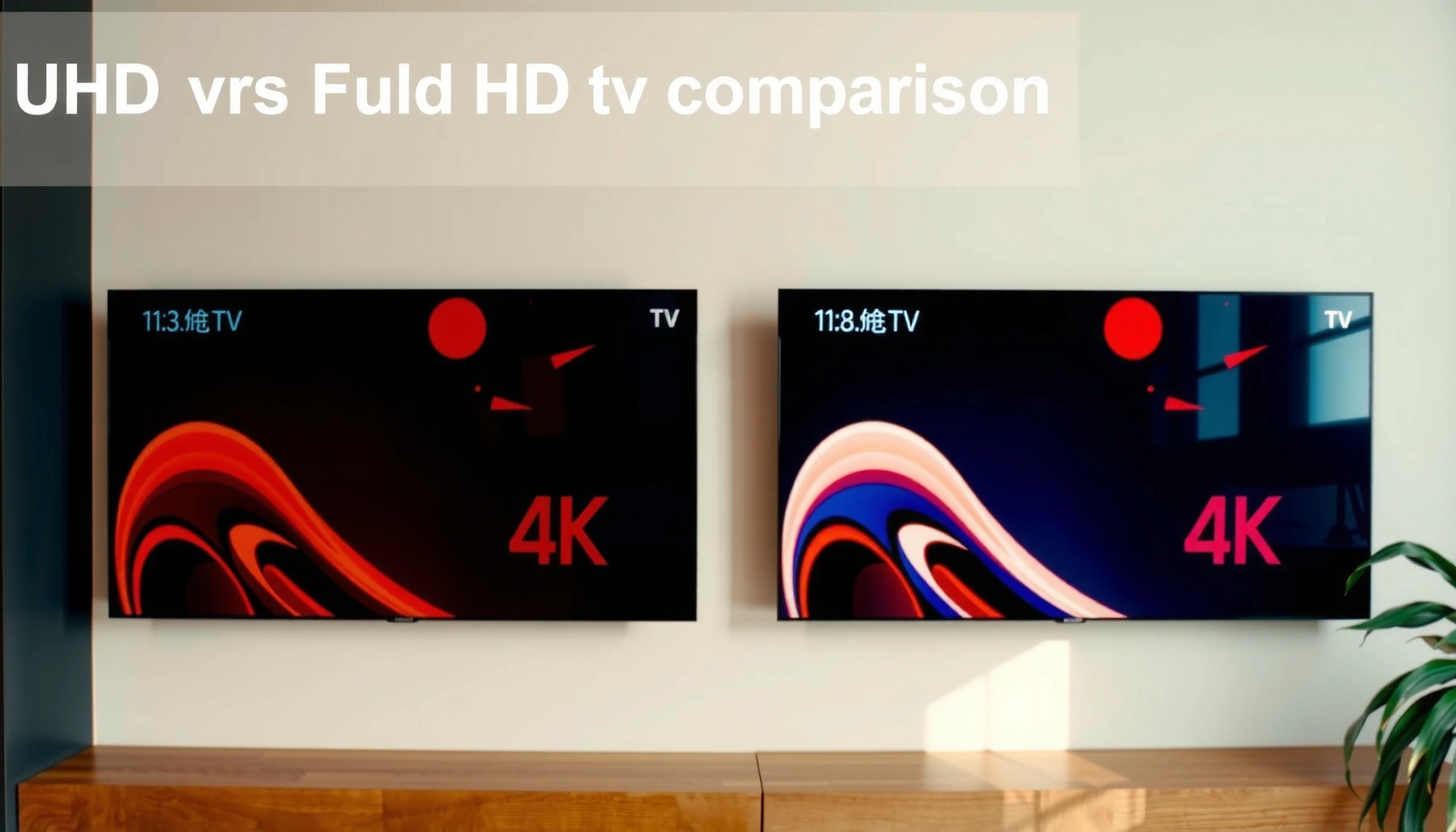 Comparison of UHD and Full HD TVs highlighting resolution differences.