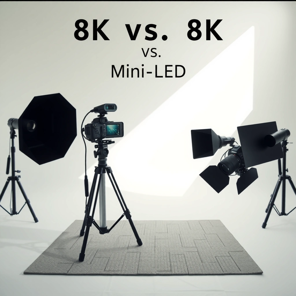 Visual comparison of 8K resolution and upscaling technology in OLED and Mini-LED displays
