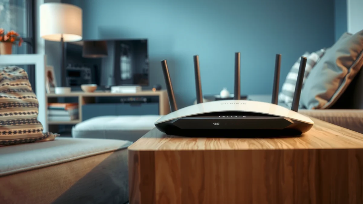 Illustration of a broadband router showcasing its features and functions for internet connectivity.