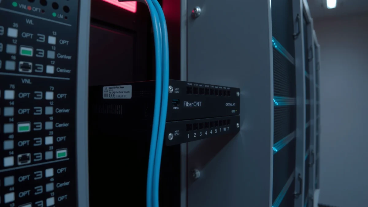 Illustration of a Fiber ONT device, explaining its definition, function, and operation in fiber optic networks.