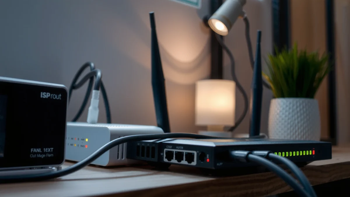 Illustration of an ISP router highlighting its key functions and features for internet connectivity.