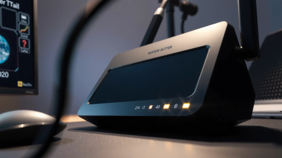 Illustration explaining what a modem is, its definition, types, and functionality.
