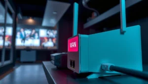 A close-up of a router with a red WAN light indicating a connection issue.