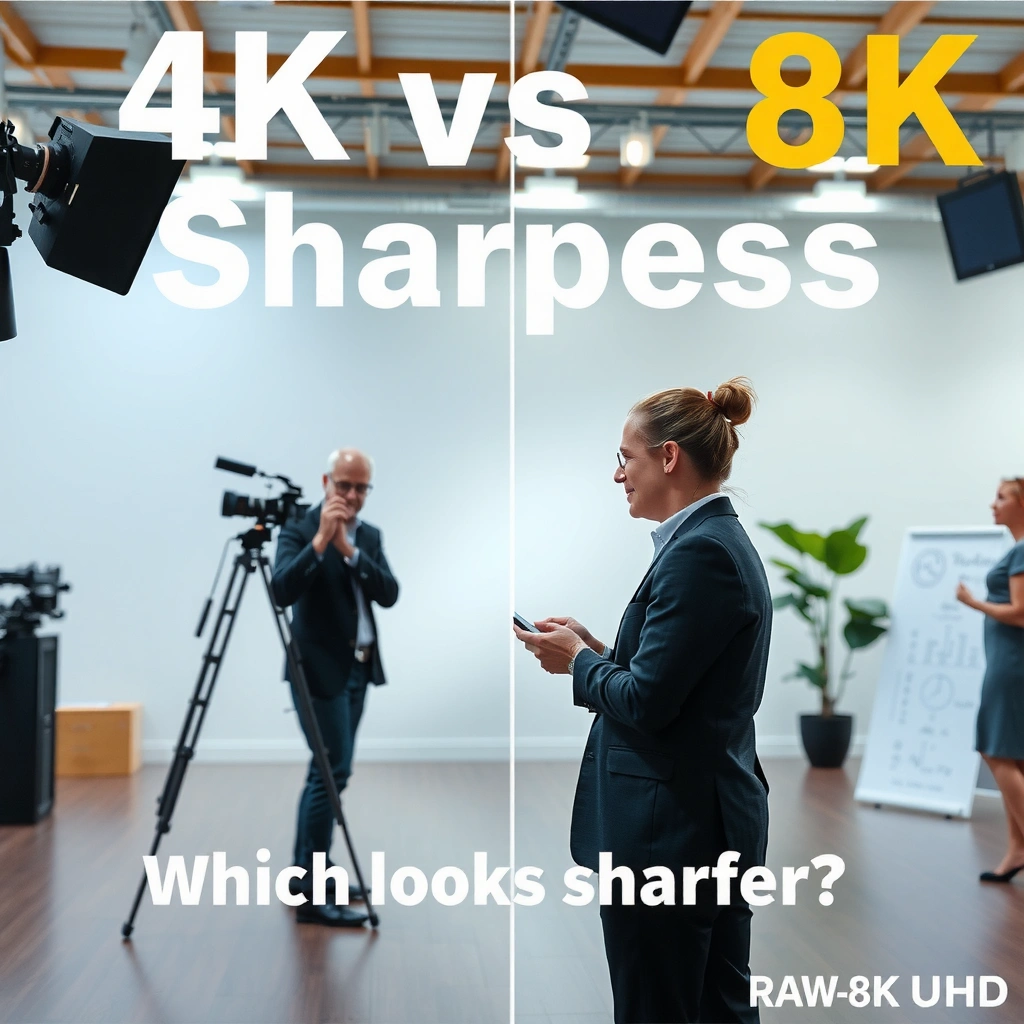 Illustration explaining sharpness in 4K and 8K resolution differences.