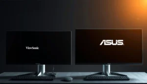 Comparison of ViewSonic and ASUS monitors showcasing features and designs.