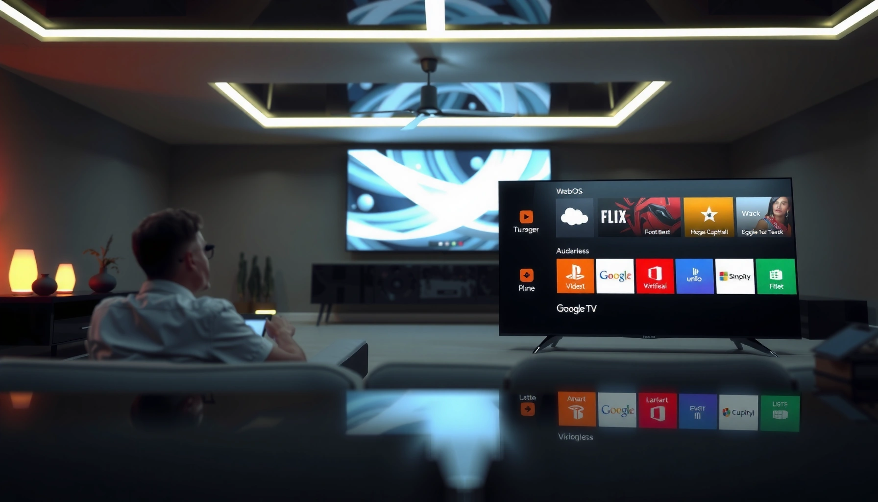 Comparison of webOS and Google TV interfaces highlighting key differences and features.