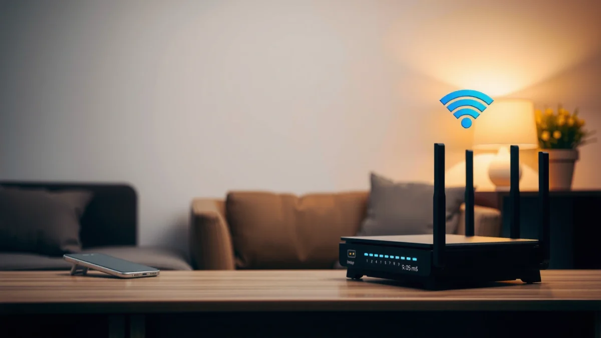 Illustration showing how a Wi-Fi router works, detailing its components and data transmission process.