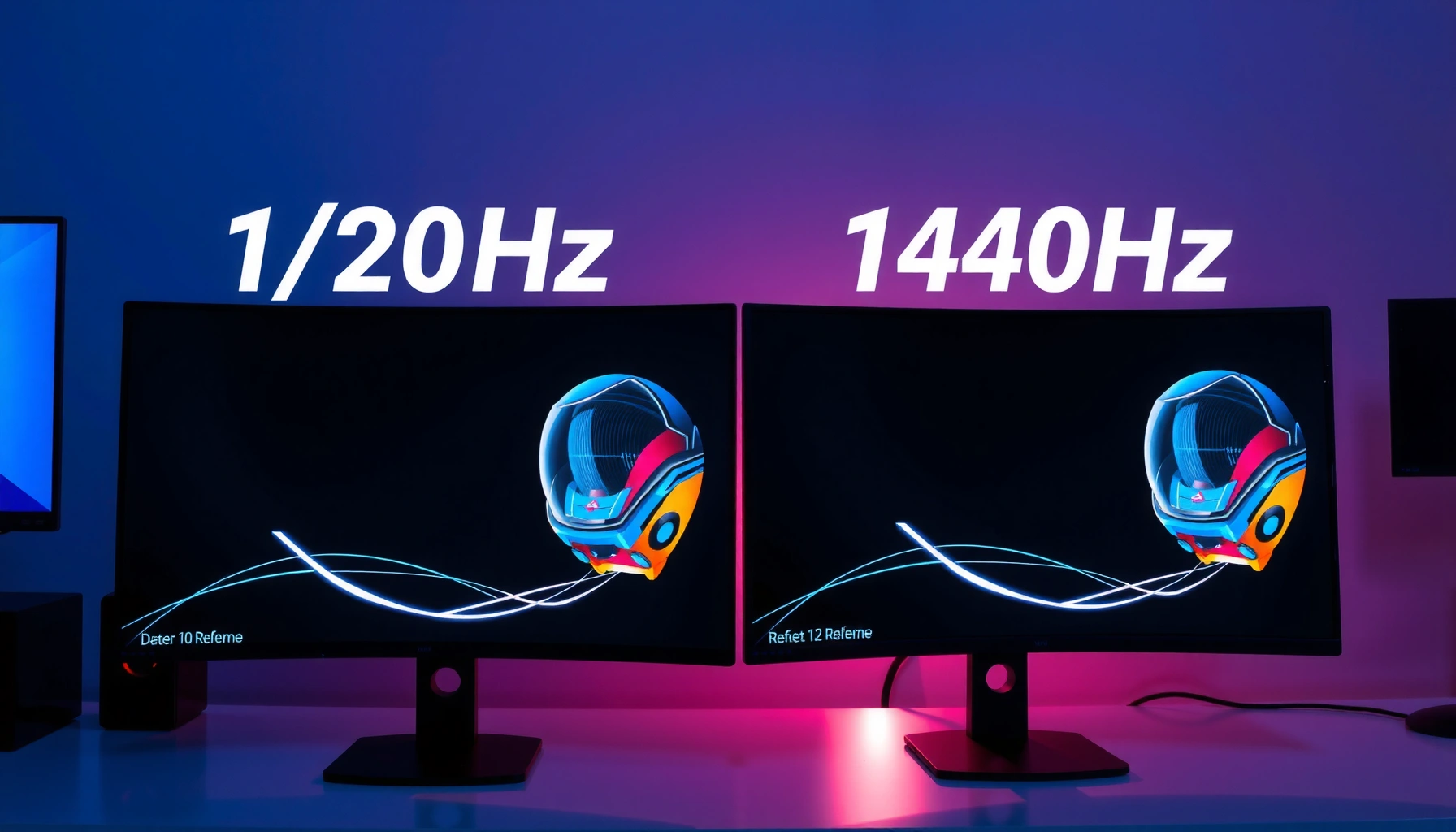 Comparison of 120Hz and 144Hz monitors showcasing refresh rate differences.