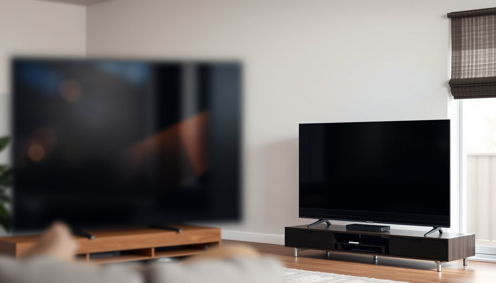 Comparison of 55-inch and 65-inch TVs in a small room setting for better fitting options.