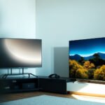 Comparison of a 65-inch TV and a 42-inch OLED monitor for home setups.