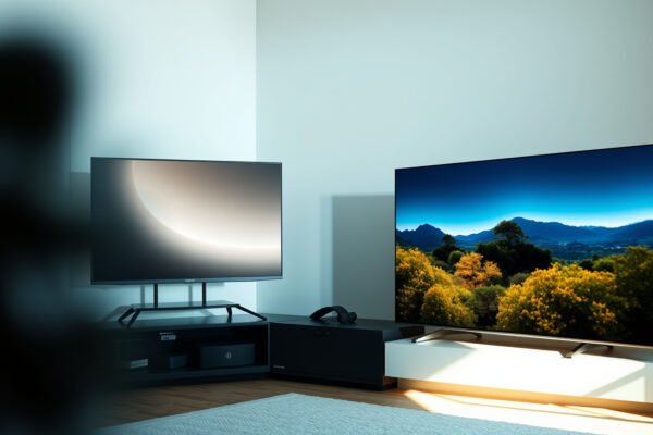 Comparison of a 65-inch TV and a 42-inch OLED monitor for home setups.