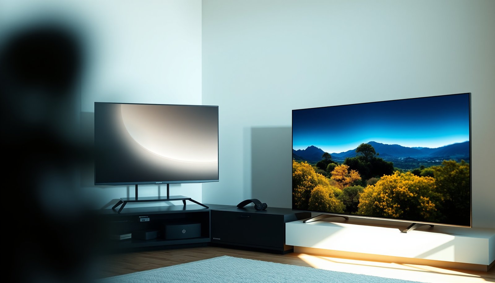 Comparison of a 65-inch TV and a 42-inch OLED monitor for home setups.