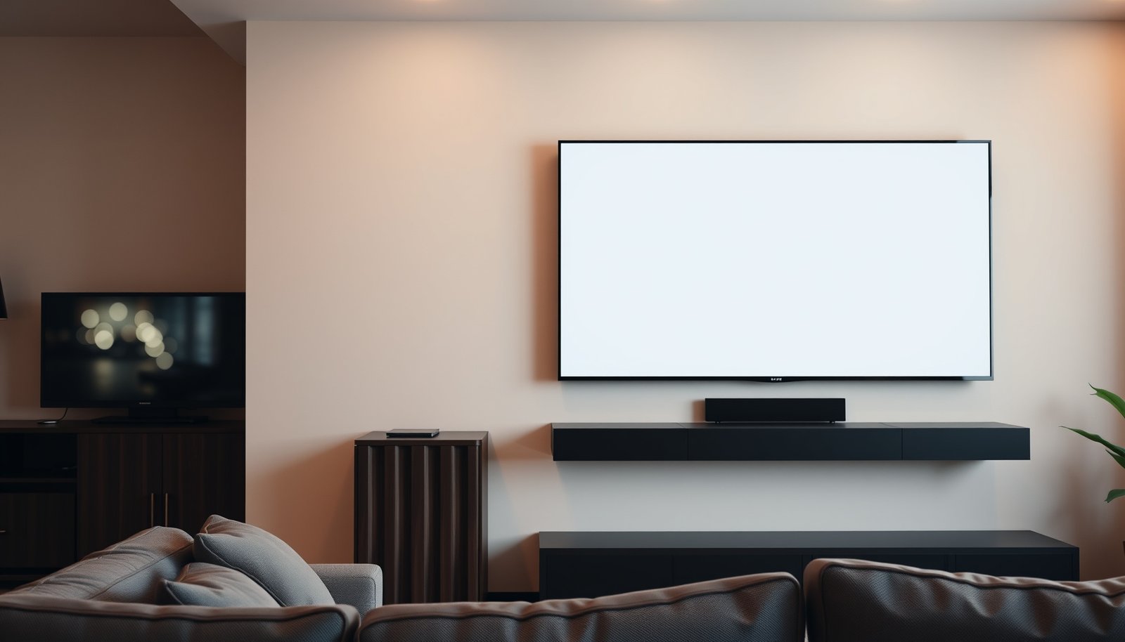 Comparison of 65-inch and 75-inch TVs in a medium-sized room setup.