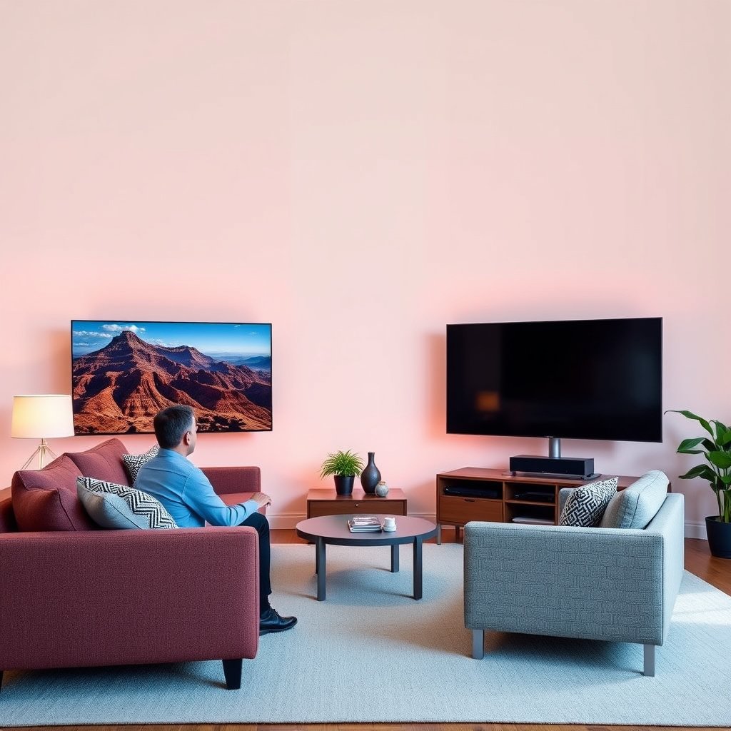 Visual comparison of 75-inch and 65-inch screens at 8 feet distance, highlighting fit differences.