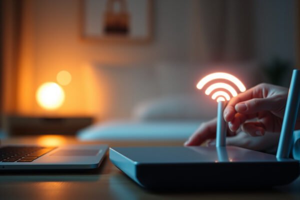 Illustration of AES Wi-Fi encryption protecting a wireless network