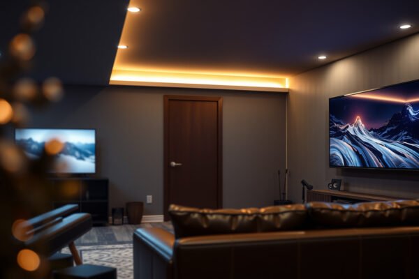 Comparison of basement TV setup and living room TV setup for home entertainment.