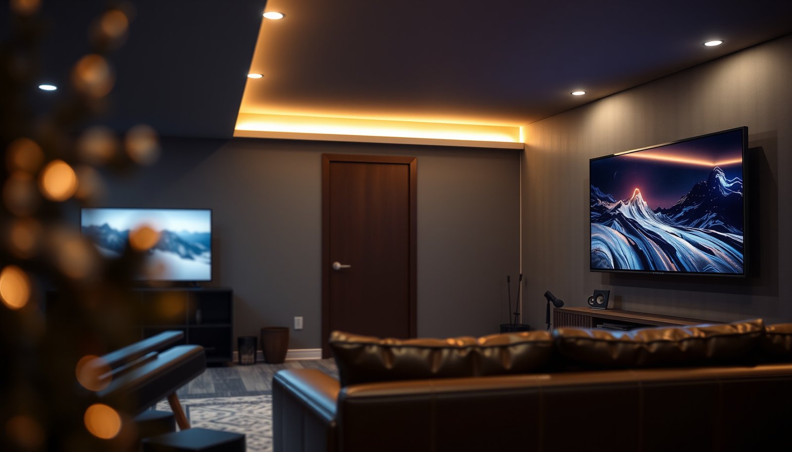 Comparison of basement TV setup and living room TV setup for home entertainment.